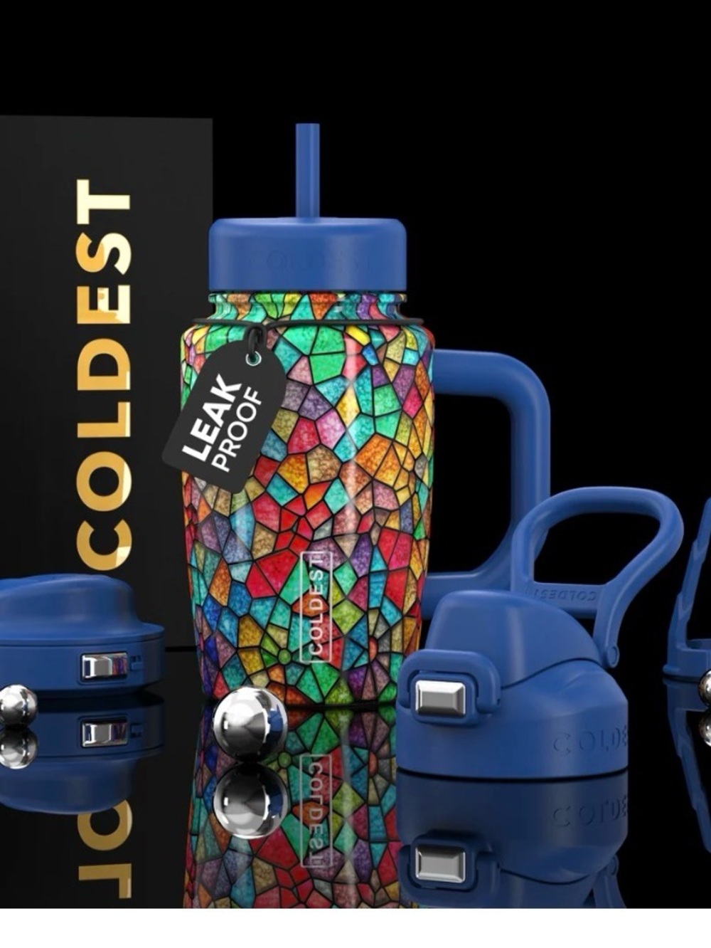 Coldest 15oz Stained Glass Insulated Tumbler with Handle - Blue Lid